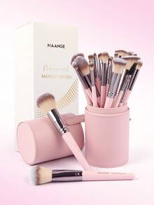MAANGE Juego de 4 brochas profesionales para maquillaje facial con estuche de cartón: brocha triangular para corrector, brocha para base, brocha para polvos de doble punta, brocha para rubor, brocha para contorno, brocha para sombra de ojos, herramientas de maquillaje con fibra suave para facilitar su transporte, brocha para viajes, regalo para mujeres y niñas. - Rosa - Ver 2