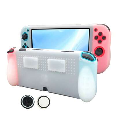 1 Set: 1pc OLED Switch Silicone Protective Case + 2pcs Joystick Caps, Anti-Fall, Dust-Proof, Scratch-Resistant, Non-Slip Design, Ergonomic Grip For Comfortable Long-Time Gaming, Holds 2 Game Cards