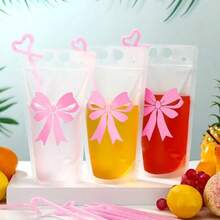 Juego de 100 bolsas de bebidas con lazo rosa para el día de Galentine con pajitas 16 onzas bolsas de bebidas para bodas cumpleaños Y2k despedida de soltera arco rosa suministros para - Rosa - Ver 3