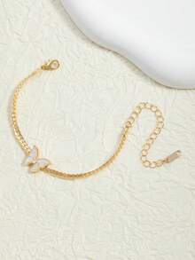 1pc Elegant Butterfly & Riding Crop Chain Bracelet, Minimalist, Fashionable, Casual & Versatile - Gold - View 5