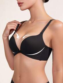 Lilivine Black Front Closure Wireless Seamless Bra For Small Bust Women - Black - View 2