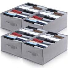 Meyeyeyaia - Organizador de 4 piezas para clóset organizador de ropa plegable de 7 rejillas organizador de clóset de tela apilable y almacenamiento para playera vaquero suéter pantalones - Gris - Ver 1
