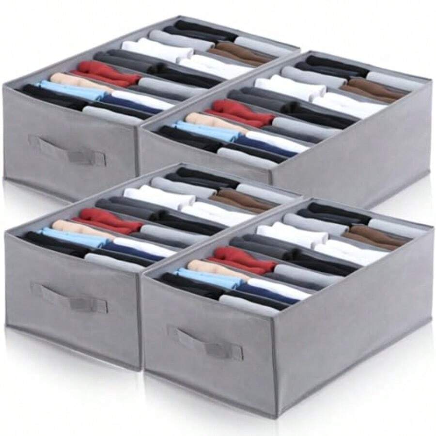 Meyeyeyaia - Organizador de 4 piezas para clóset organizador de ropa plegable de 7 rejillas organizador de clóset de tela apilable y almacenamiento para playera vaquero suéter pantalones - Gris - Ver 1