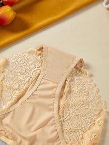 3 pezzi Slip donna a vita media in colore unito, in pizzo sexy, biancheria intima senza cuciture comoda per casa e sport - Multicolore - Visualizzare 6