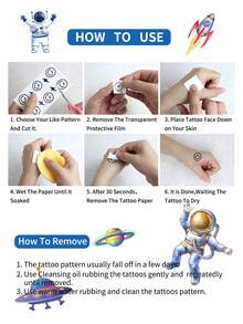 8Sheets Glitter Space Astronaut Star Temporary Tattoos, Colorful Waterproof Tattoo Stickers Body Art, Outer Space Party Favors Birthday Makeup, Fake Star Sun Moon Tattoo Stickers, Party Favors Decor, Multi-Colored Fake Tattoos For Birthday Party Decoration - Multicolor - View 10