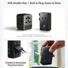 anker Bộ chuyển đổi nguồn du lịch 5 trong 1 A9215 Nano, sạc nhanh 20W, bộ chuyển đổi đa năng dùng được ở nhiều quốc gia, tương thích với các ổ cắm tiêu chuẩn của Mỹ, Anh, Châu Âu, Úc, Nhật Bản và Hàn Quốc, màu đen. - Nhiều màu - Xem 6