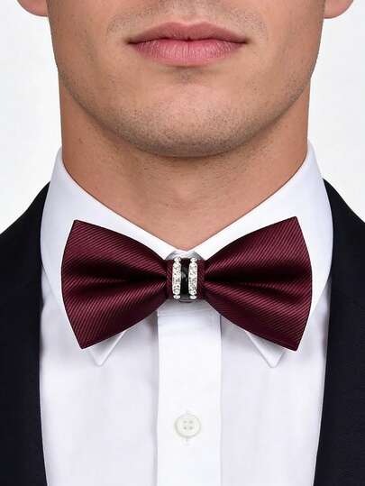 1pc Men's Bow Tie, Groom Accessory, Business Formal Wear Diamond Decor British Style Bow Tie, Wedding Ceremony Accessory