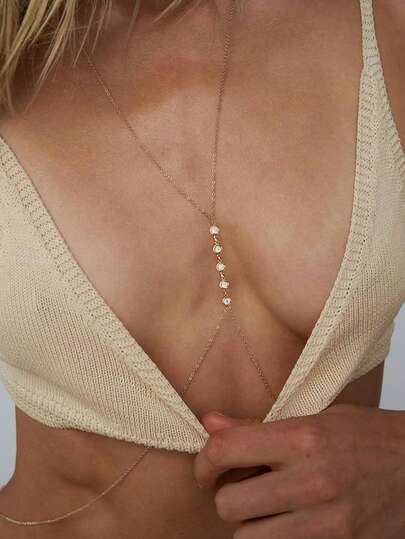 Body Chains For Women, Sexy Layered Belly Waist Chain Crossover Bikini Bra Body Jewelry, Summer Beach Rhinestone Crystal Beads Jewelry Accessories For Women