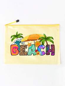 1个时尚防水PVC沙滩包 - 透明化妆包，印有彩色“BEACH”字母，尼龙拉链，A4尺寸 | 泳池手提包，夏季游泳、潜水、旅行、健身、周末度假必备 - 彩色 - 查看 15