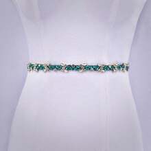 1件祖母绿钻石婚礼派对腰带，时尚新娘头饰，适合万圣节、圣诞节、假期等场合 - 墨綠色 - 查看 5