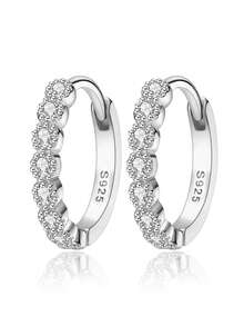 Pendientes de aro minimalistas de plata de ley 925, pendientes con circonita cúbica, aptos para uso diario, regalo de cumpleaños - Plateado - Ver 1