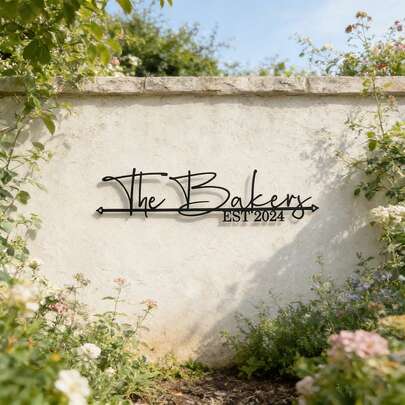 1pc Customized Surname Metal Signage, Personalized Family Plaque With Year, Wall Art Decor, Weather-Resistant Metal Material, Modern Horizontal Design For Front Door, Outdoor Garden Art, Housewarming Gift, Mother's Day Gift