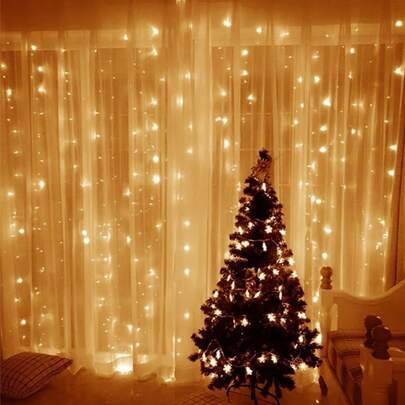 1pc USB Powered 8-Mode LED Curtain String Light, 6m/3 Meters/2m/1m, Suitable For Holiday, Birthday, Wedding Party, Room & Window Decor (Remote Control Batteries Not Included)