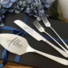 2/4 Sets Customized Engraved Wedding Cake Cutting Utensil Set, Comes With Gift Box: Personalized Gold Cake Knife And Fork Set, Bridal Party Wedding Gift - Multicolor - View 3