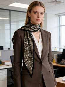 1pc Fashionable Retro Cashew Flower Print Multifunctional Scarf Shawl, Suitable For Daily, Office, Vacation And Other Occasions - Black - View 5