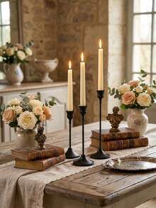 Ramadan Moon/Star Candle Holders, Black Metal Cone Candle Holder Set, Decorative Candle Holders For Dining Table, Home Decor, Room Decor, Party And Holiday Decor With Stars, Moons, Lanterns - A Perfect Gift For Family And Friends - Black - View 12