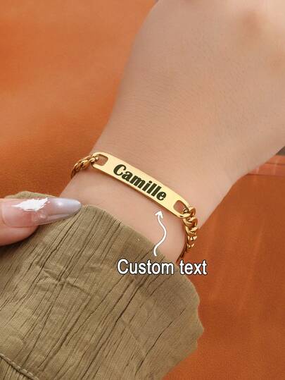 Custom Text Engraved Cuban Link Bracelet | Personalized Minimalist Jewelry | Romantic Gift For Her, Family & Friends | Perfect For Valentine's Day & Birthdays