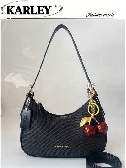 2025新款时尚经典百搭字母图案纯色PU材质单肩包/月牙包，适合购物，可折叠