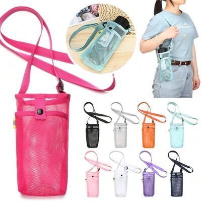 Outdoor Sport Water Bottle Cover Mobile Phone Bag Camping Accessories Mesh Cup Sleeve Pouch Portable Visible Bag Useful With Strap