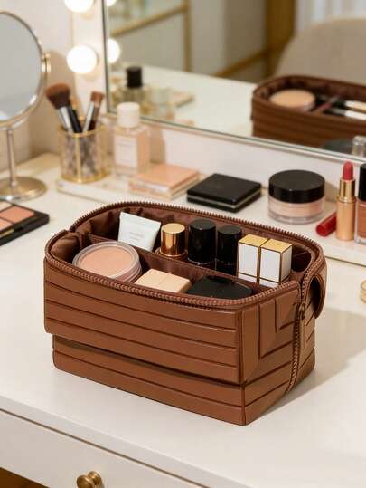 大容量可折叠化妆包，防水旅行洗漱包带提手，便携式女士化妆品收纳包