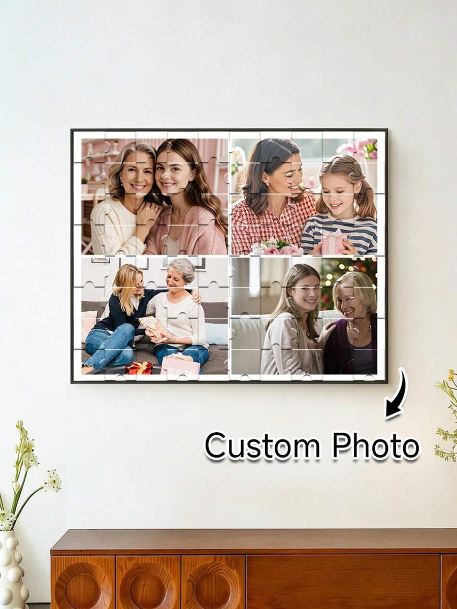 Customized 4-Grid Photo Collage, Personalized Photo Puzzle, Photo Customization, Mother's Day Gift, Anniversary Gift, Mom Gift, Home Decor, Commemorative Item, Reusable, Cute, High Quality, Birthday Gift, Wedding Anniversary, Graduation Memento, Mother's Day & Father's Day Gift, Multifunctional, Adjustable, Decorative, Reusable - Multicolor - View 1
