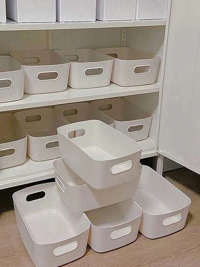 10pcs/6pcs/3pcs Cabinet Storage Baskets, Durable & Fashionable Organizer Bins For Cabinet, Kitchen, Bathroom, Desk, Makeup & Miscellaneous Items, Portable Multi-Purpose Plastic Storage Baskets, Solid Color