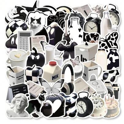 50pcs Black & White INS Style Stickers, Suitable For Scrapbooking, Notebooks, Tablets, Guitars, Luggage, Gifts For Lovers, Friends, Adults