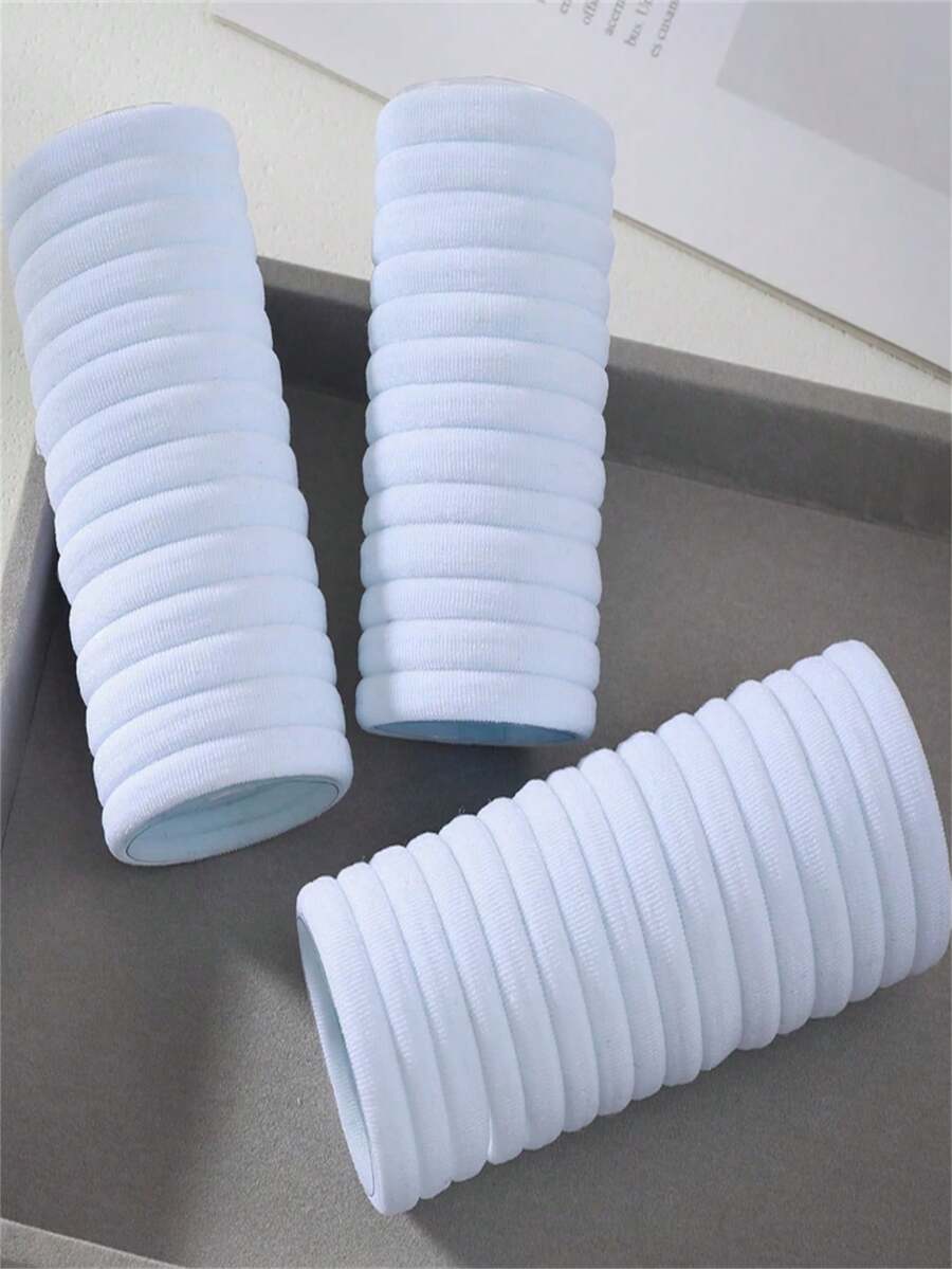 50个/瓶 女士基础款高弹力发圈，适用于扎马尾辫 - 白色 - 查看 1