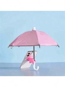 Mini Umbrella For Smartphones With Universal Piggy Suction Cup Holder, Outdoor Anti-Glare Sunshade, Polyester Fiber Material, Rain And Sun Protection, Screen Protector, Camping Equipment - Baby Pink - View 4