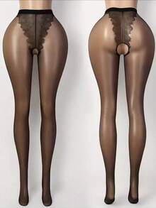 Sexy Open-Crotch Thigh High Stockings, Women Full Body Tight Pants, Alluring Hosiery - Black - View 1