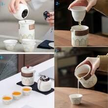 Juego de té gongfu chino de porcelana juego de tetera portátil juegos de viaje de cerámica con tetera e infusor/tazas en bolsa juegos de té asiático regalo para cumpleaños día del padre - Blanco - Ver 4