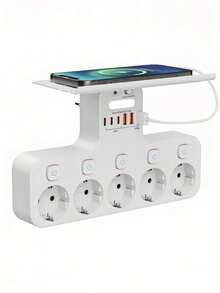 Standard European Plug With 5 AC Outlets And 6 USB Ports, Featuring Light Sensor & Smart Night Light, Independent Power Switch With Overload Protection, Suitable For Bedroom, Living Room, Study, Kitchen And More - View 7