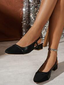 2024 British Style Square Toe Suede Buckle Strap Fashion Chunky Heel Pumps, Black - Black - View 4