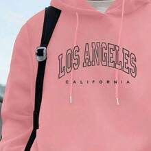 Blusa Moletom Liso Canguru Capuz Bolso Unissex Moleton Casaco Los Angeles - Rosa Bebê - Visão 3