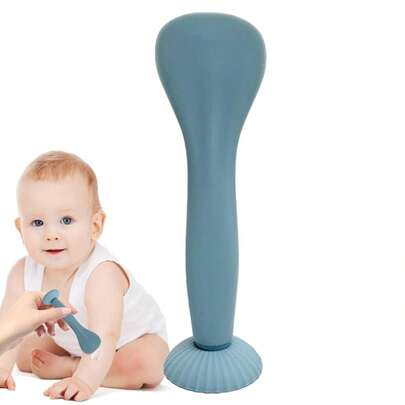 2pcs Baby Daily Care Set, Includes Silicone Ointment Applicator Spoon, Silicone Soft Scraper Spoon With Suction Cup, Medication Spoon, Flexible Cream Tool, Suitable For Infant & Toddler Home, Outdoor, Travel, Nursery, Bathroom Skincare