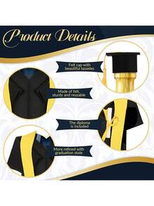 1Set Graduation Wine Bottle Covers & Toppers - Felt Academic Gown Decorations With Tassels, Black & Yellow Graduation Party Decor For University Celebrations, Gift Packaging Sets, Graduation Party Decorations - View 6
