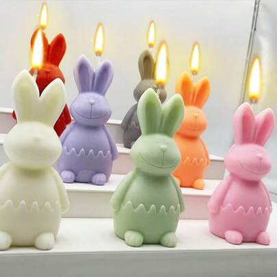1pc New Cracked Eggshell Rabbit Candle Mold, Silicone Mold For DIY Easter Rabbit Candle, Plaster Decor