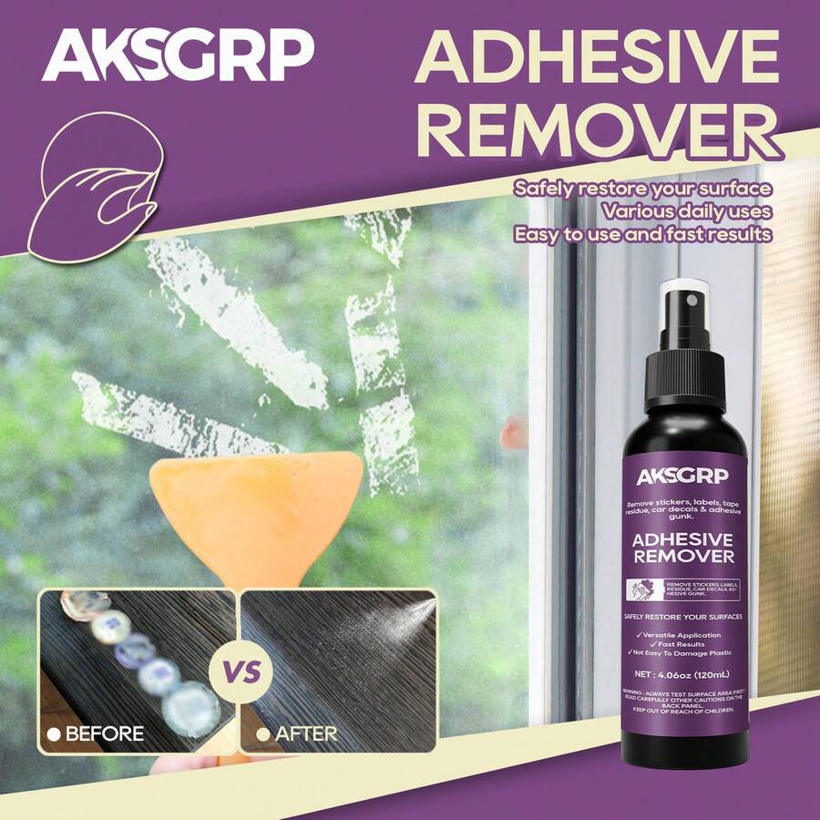 30ml/50ml/120ml Removedor de Adesivo, Dissolve e Amolece Efetivamente Adesivos em Vidro e Pintura Automotiva, Remove Fita Residual, Adesivos e Etiquetas de Móveis, Pisos e Paredes, Kit de Spray Portátil com Esponja, Essencial para Cuidados Domésticos, Fácil de Usar, Fórmula Suave, Adequado para Mãos e Superfícies Automotivas.