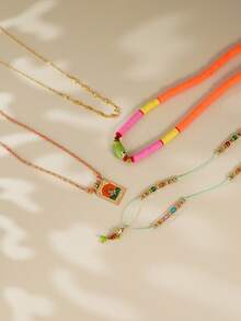4pcs Bohemian Style Ocean Fish Soft Ceramic Necklace Set, Multi-Layer Stackable, Suitable For Women To Wear For Beach Party, Gatherings, All Seasons - Multicolor - View 5
