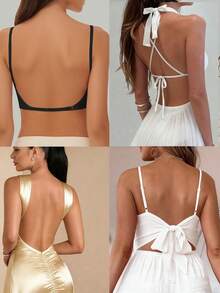 2pcs/Set Women's Seamless Low Back Strapless Bra, Convertible Strap Bra Tank Top, Lightweight Breathable Casual A/B Cup - Multicolor - View 2
