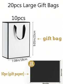 40个（20套）/20个（10套）- 4个 - 带提手和薄纸的金属纸礼品袋 - 感谢礼品袋 - 秋季派对、圣诞节、排灯节、婚礼（白色、黑色） - 黑與白 - 查看 16