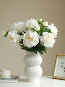 1/5支装19英寸仿真牡丹花束，逼真牡丹，仿真花，适合家居装饰、情人节礼物、母亲节礼物、婚礼中心装饰、派对装饰、婚礼捧花、办公室装饰、卧室和客厅装饰 - 白色 長枝 - 查看 4