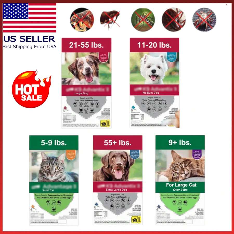 All-In-One Flea Ticks Mosquitoes Solution Prevetion For Dogs & Cats 5–55+ Lbs – 6 Month Supply, Fast-Acting Waterproof Protection, Long-Lasting - Large dog - View 1