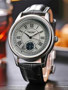 3-Piece Vintage Luxury Men's Business Watch Set, Includes Roman Numeral Quartz Watch, Diamond Pattern Wallet, And Keychain, Featuring Steady And Elegant Tones To Showcase Refined Aesthetics - Black - View 4