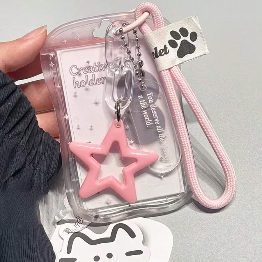 Durable ABS ID Card Holder With Sliding Cover - Portable Star-Shaped Wrist Strap Design, Suitable For Holding ID Cards, Credit Cards, Etc. - Perfect As A Campus Card Gift And Student Present. - Gradient Star Slim Waist Card Holder - View 1
