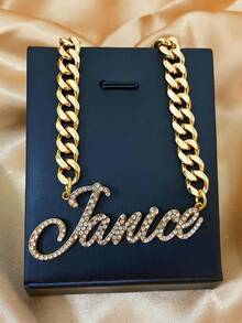 Personalized Old English Necklace: 18K Big Nameplate, 8mm Cuban Chain, Custom Women Men Jewelry - Diamond-encrusted Version - View 1