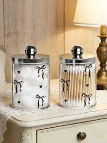 Cutie de depozitare pentru bețișoare de bumbac cu design cu fundă neagră, organizator pentru bețișoare de bumbac, recipient pentru bețișoare de bumbac și ață dentară, cutie transparentă acrilică pentru dischete de machiaj, suport pentru pensule de machiaj, cutie de depozitare pentru cosmetice, potrivită pentru casă, birou, cutie de depozitare pentru bile de curățare, borcan de depozitare pentru baie, borcan transparent pentru bețișoare de bumbac, bile, dischete, ață dentară (măsurătoare realizată manual: eroare de 1-2 cm permisă) - Multicolor - Vizualizare 2
