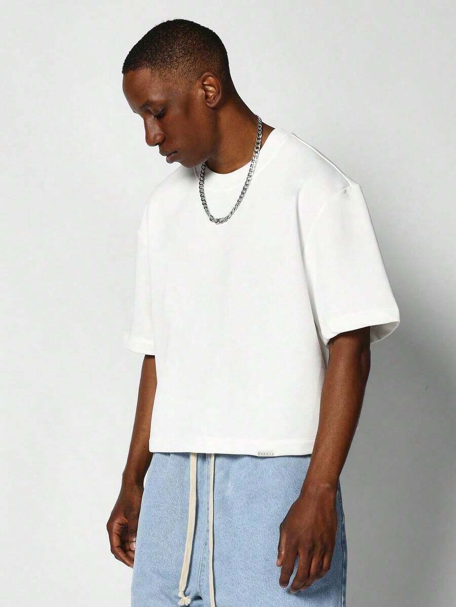 SUMWON Men's Boxy Crop Short Sleeve Sweatshirt Crew Neck Oversized Casual Pullover TopCasual Short-Sleeve T-Shirts For Men And Women - 白色 - 查看 1