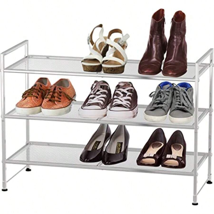 Simple Houseware - Zapatero apilable de malla de 3 niveles color plateado - Plateado - Ver 1