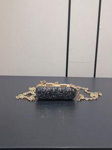 女士金属链条单肩包，新款小众迷你斜挎包，时尚口红包，夏季 - 黑色 - 查看 4